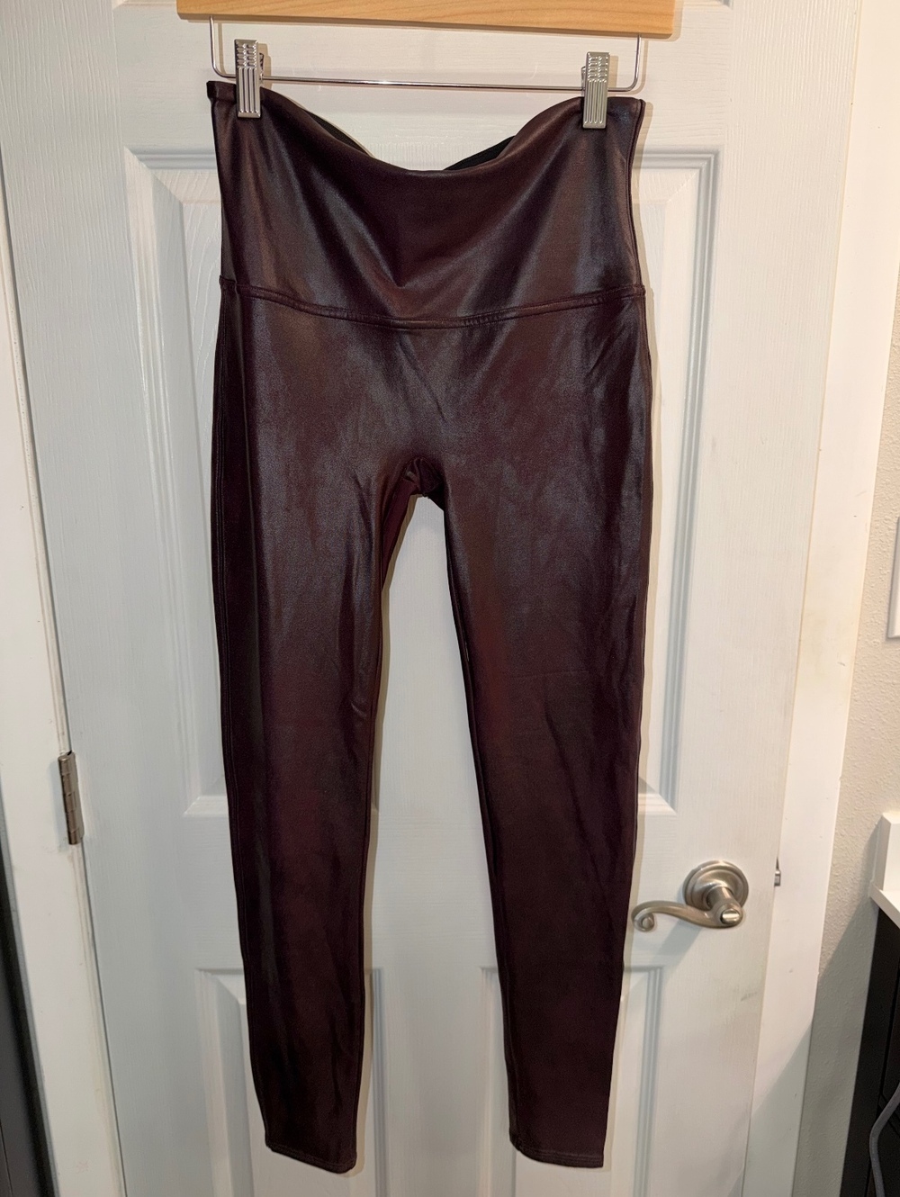 SPANX Faux Leather High Rise Leggings Burgundy Wine Size XL